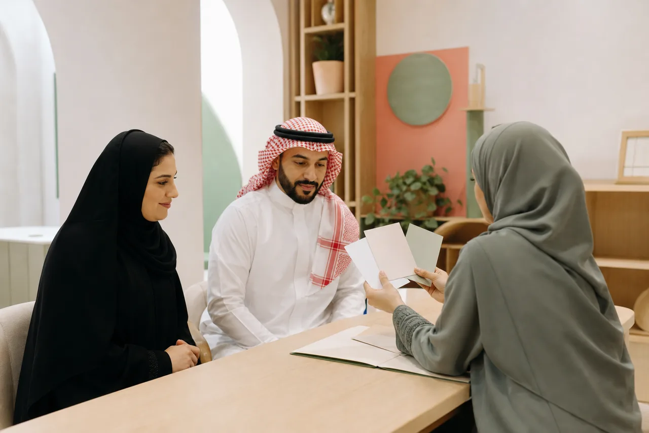 منسقة في المركز توضح الخيارات المتاحة لأسرة